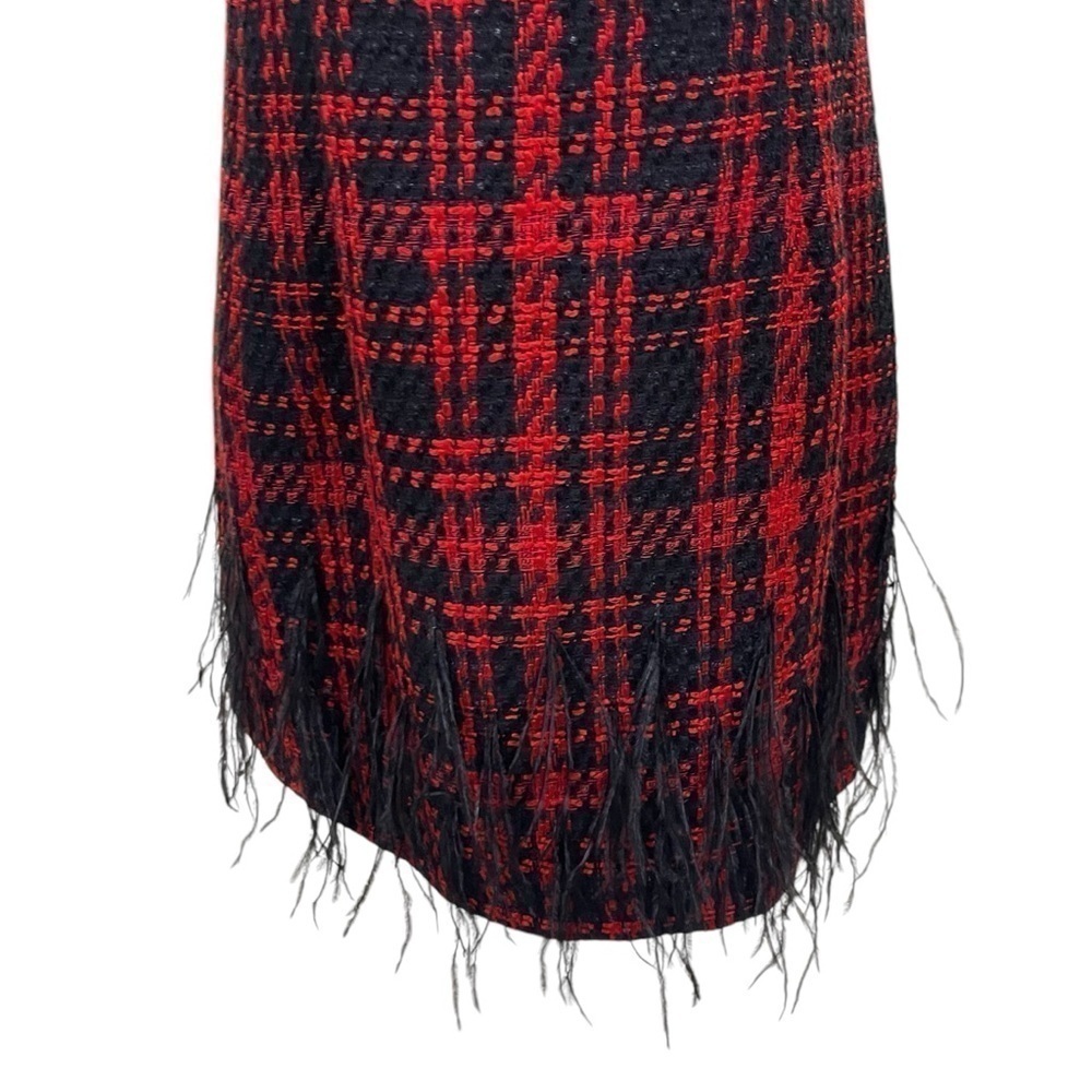 ANTONIO MELANI Irine Tweed Feather Sleeveless Sheath Dress Red Black Size 4 NWT - Picture 5 of 12